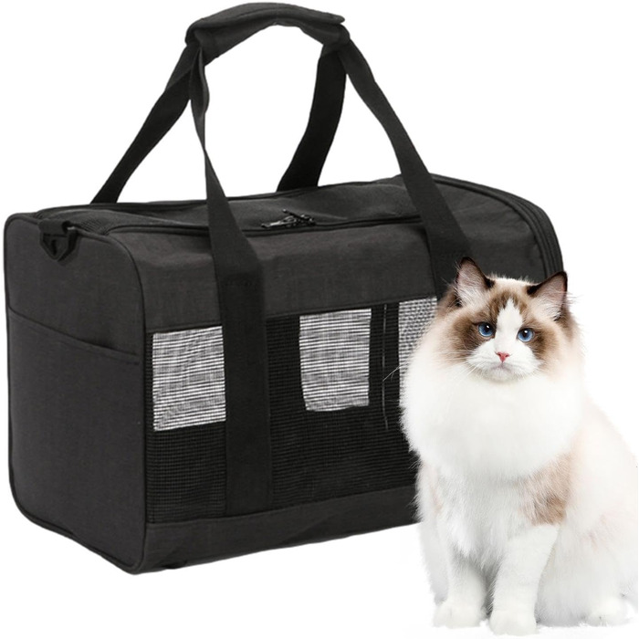 Транспортна переноска для котів та маленьких собак Weiche – складана переноска з двома входами, чорна
