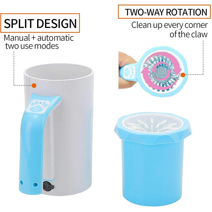 Автоматичний очищувач лап для собак PJDDP, портативний миючий пристрій для лап з м'якою силіконовою масажною щіткою, для великих і середніх собак, блакитний