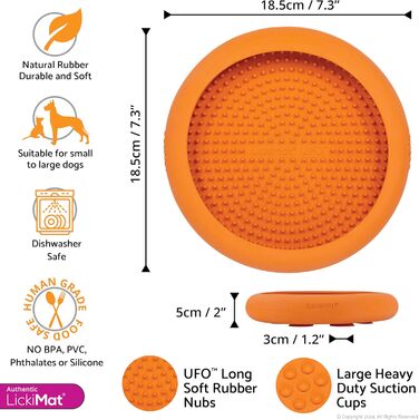 LickiMat UFO - килимок для ласощів для собак та котів, зелений/помаранчевий, натуральний каучук, для купання та гру