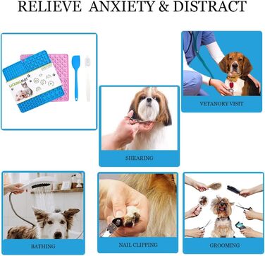 Килимок для собак з міцними присосками, заспокоює, преміум-якість, 2 шт., з лопаткою та щіткою, повільний годівник, підходить для купання, дресирування та догляду, блакитний