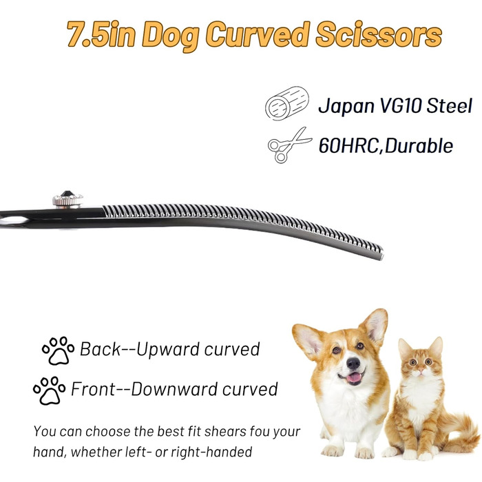 Професійна вигнута ножиця для грумінгу домашніх тварин 7.5 дюймів (19 см), 56 зубів, чорний колір, 25% тонкість