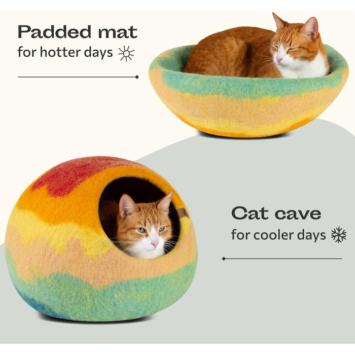 Килимок для котів EOWFIA з 100% ериновій вовні - ручної фелтин, екологічний, м'який, теплий взимку та прохолодний влітку, стильний дизайн (Tucson Sunset, M)