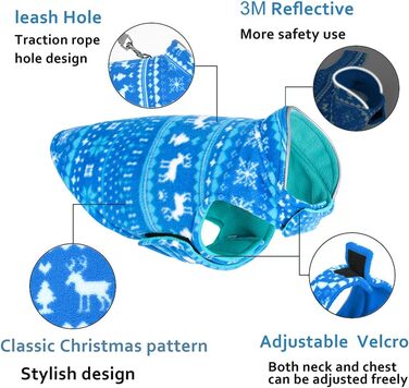 Флісовий теплий жилет для собак ABRRLO, світловідбиваючий, для маленьких та середніх собак, реверсивний, синій, XXL