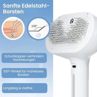 Фурмінатор Fellmoment 3-в-1: Парова щітка для тварин, для собак та котів, самоочисна, з функцією спрею (зелена з блакитним світлом)