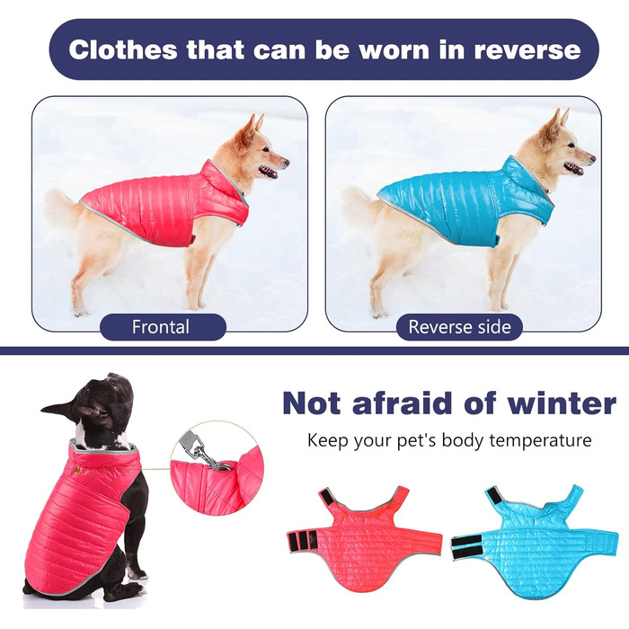 PETCUTE Змінна куртка для собак, тепла зимова куртка-жилетка для цуценят, водонепроникний одяг для домашніх тварин, регульована водонепроникна куртка для собак, з отвором для повірця, ідеальна для зими (2XL, Червоний+Синій)