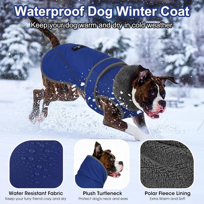 Зимова куртка для собак Dogcheer з флісовим коміром, тепла жилетка для цуценят та собак великих, середніх та малих порід, блакитна (M, обхват грудей 46-62 см, довжина спини 36 см)