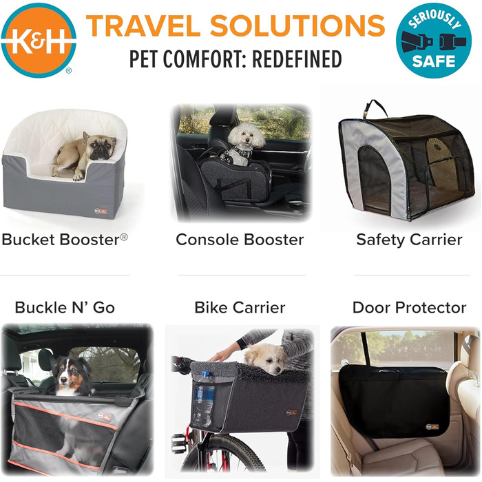 Автокрісло для собак K&H Pet Products Buckle N' Go, велике, сіре, 53 x 48 x 48 см