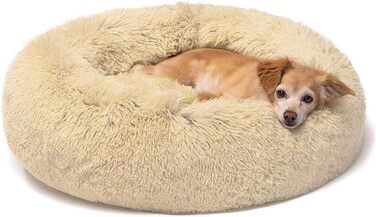 Кругле ліжко для собак Loir, 120 см, хакі, м'яке плюшеве, для глибокого сну