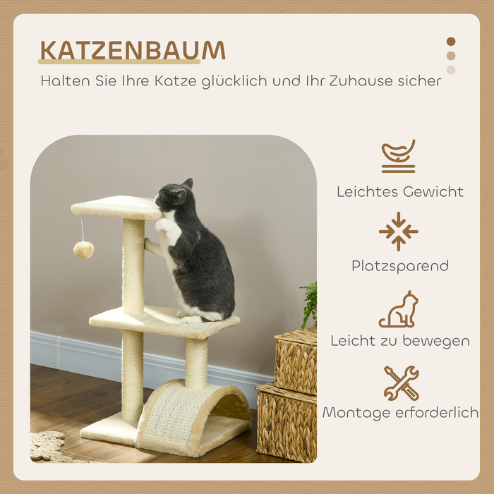 PawHut Cat Tree 72 см Котяча вежа з плюшевими кульками, стовбури з сизалю, платформа, кігтеточка Багатоярусна кігтеточка для кішок, лазіння по дереву, для середніх кішок, кремово-біла | Аосом
