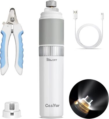 Шліфувальник кігтів для собак та котів Casifor з LED-підсвічуванням, тихий, чорний & LED (білий & LED)