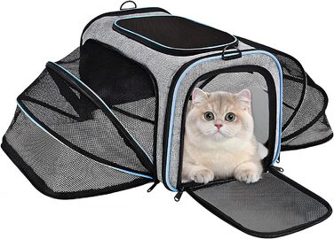 Транспортна переноска для котів та собак, розкладна, з м'якою підстилкою, розширювана (для 2 котів/собак/щенят)