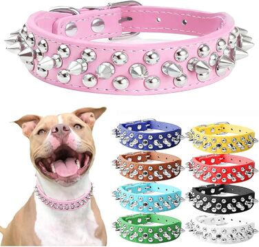 DOGGYZSTYLE нашийник для собак і котів зі шкіри з шипами, рожевий, S, для цуценят, дрібних і середніх тварин