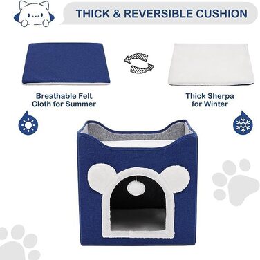 Кіт-будинок складний великий для котів та маленьких собак з когтеточкою та пухнастою кулькою, блакитний