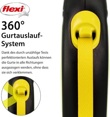 Пояс для собак Flexi Neon S 5 м чорний/неоновий жовтий з світловідбиваючими смугами, для собак до 15 кг