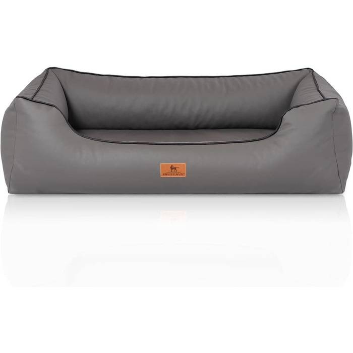 Ортопедичне ліжко для собак Knuffelwuff Montana з штучної шкіри, M-L, 85 x 63 см. Знімний чохол, легко мити, для великих, середніх та маленьких собак (Сірий, L 85 x B 63 x H 23 см)