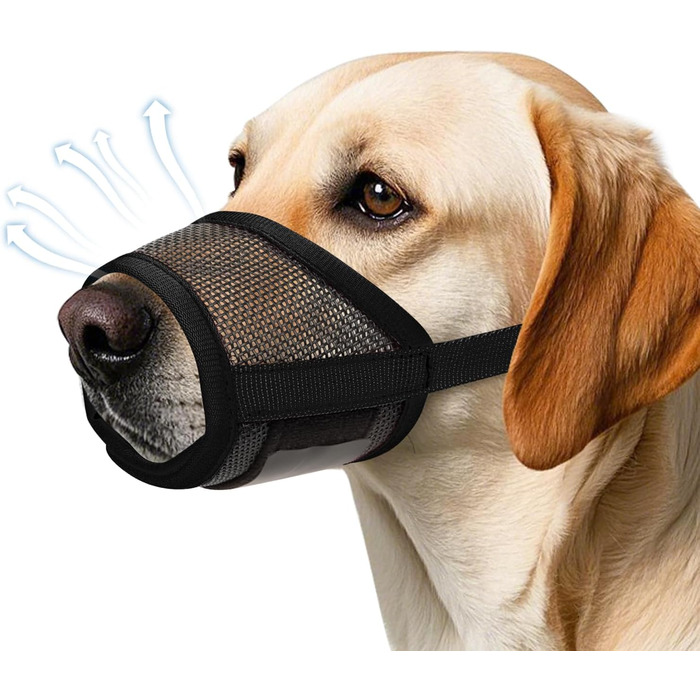 Майка-намордник для собак, м'який Air-Mesh, для малих, середніх та великих собак, проти гавкіту, кусання, дихаючий, можна пити, регульована стрічка, підходить для німецької вівчарки, Хаскі