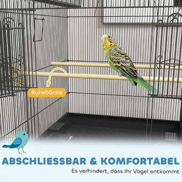 PawHut Birdcage Велика клітка для папуги з піддоном, лоток, станція для годування, шпаківня з коліщатками для канарок, сталь 63 x 53 x 144 см Чорний | Аосом