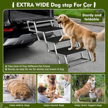 Сходинки для собак великих порід, широкі, 4 сходинки, складана пандус для собак, легкі та неслизькі, для авто, вантажівок та SUV, вантажопідйомність до 100 кг