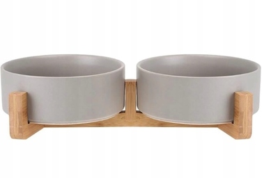 Подвійний набір мисок для собак та котів з бамбуковою підставкою