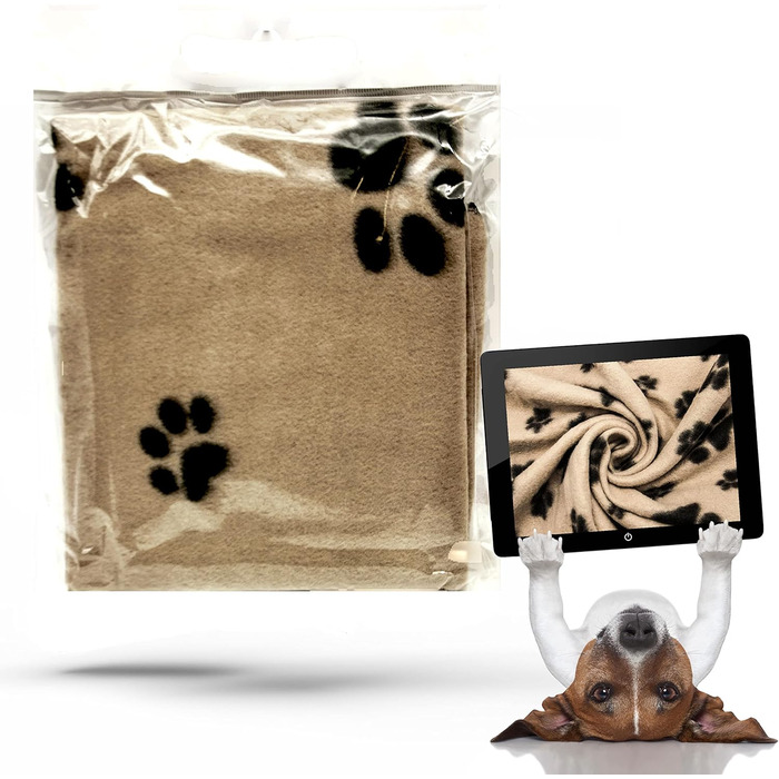 М'яка тепла флісова ковдра з відбитками лап для котів, цуценят та собак, пральна, для подорожей (Бежева, 70 x 73 см, 1 шт.)