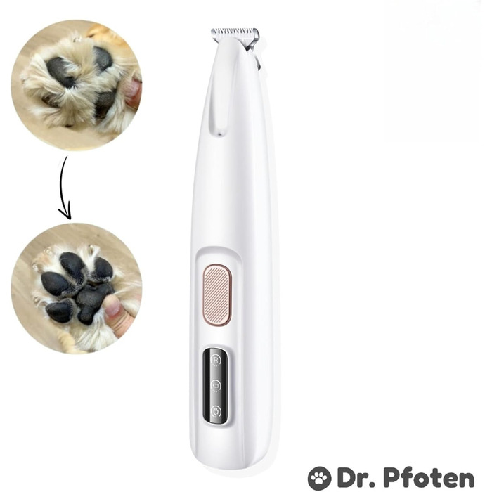 Професійний триммер для собак Dr. Pfoten PawTrim Pro - безболісна догляд за лапами, електрична машинка для стрижки собак з LED-підсвічуванням та водонепроникним дизайном, білий